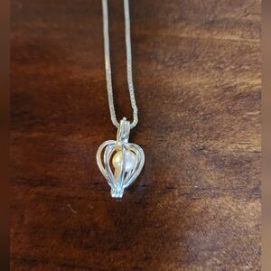 Vintage 18" 925 Sterling Italy Heart Pendant With Pearl. Sterling Silver